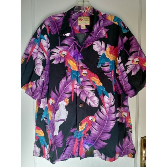 Paradise on a Hanger Men's Hawaiian 100% Cotton Shirt Parrots Aloha Size LARGE - Picture 1 of 5